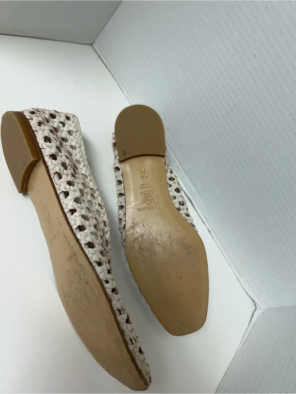 Margaux The Woven Paz Ecru Woven Cream Leather Ballet Glove V Flats EU 40 US9